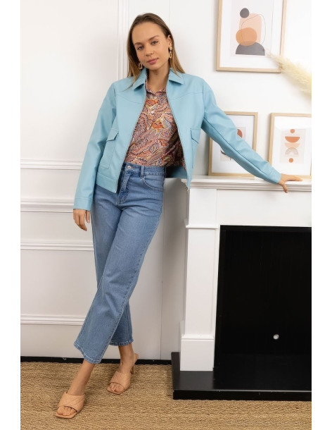 BON τζάκετ δερμάτινο 22226-ciel | BON FASHION
