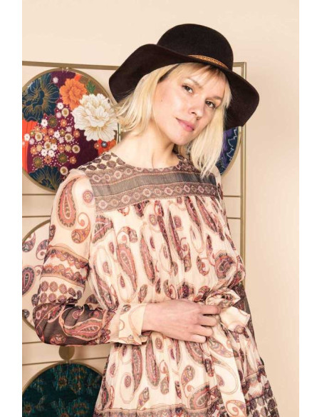 Κοντό φόρεμα λαχούρ R.DERHY A010018-beige | BON FASHION