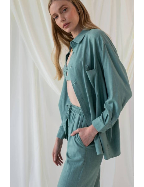 MIND MATTER Λινό πουκάμισο PRESTOM 24-01-04-001-GREEN | BON FASHION
