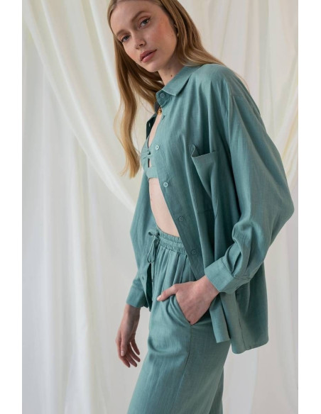 MIND MATTER Λινό πουκάμισο PRESTOM 24-01-04-001-GREEN | BON FASHION