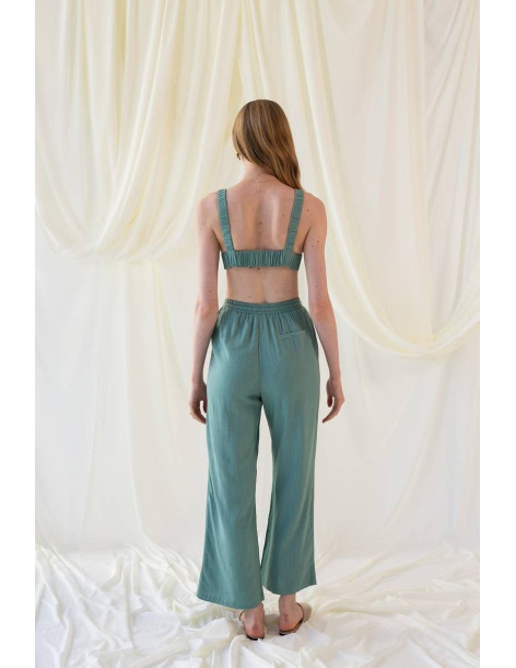 MIND MATTER Λινή παντελόνα HANWELL 24-01-03-010-GREEN | BON FASHION