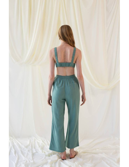 MIND MATTER Λινή παντελόνα HANWELL 24-01-03-010-GREEN | BON FASHION