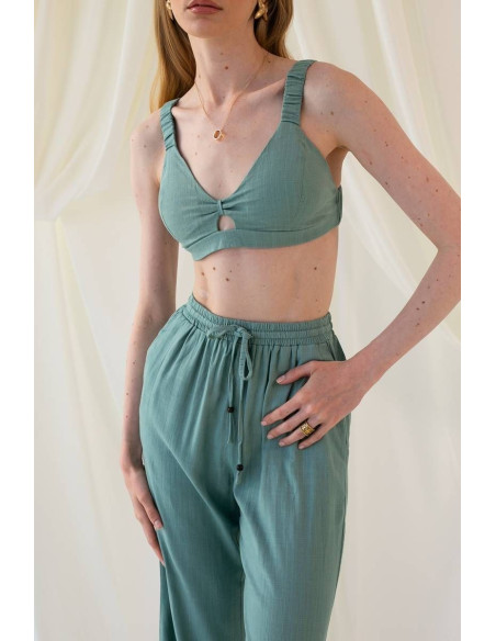 MIND MATTER Λινή παντελόνα HANWELL 24-01-03-010-GREEN | BON FASHION