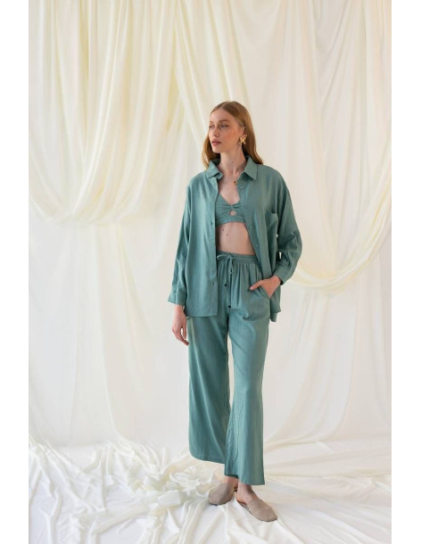 MIND MATTER Λινή παντελόνα HANWELL 24-01-03-010-GREEN | BON FASHION