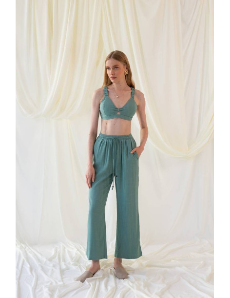 MIND MATTER Λινή παντελόνα HANWELL 24-01-03-010-GREEN | BON FASHION