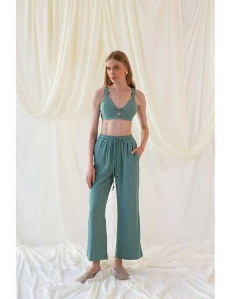 MIND MATTER Λινή παντελόνα HANWELL 24-01-03-010-GREEN | BON FASHION