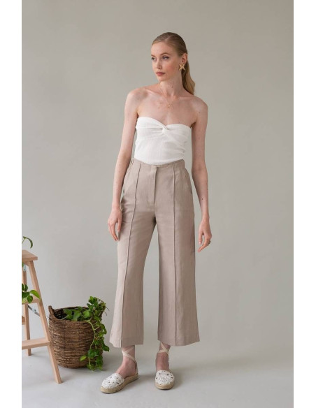 MIND MATTERS Λινό παντελόνι culotte JUDITH 24-01-03-020-ΜΠΕΖ | BON FASHION