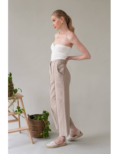 MIND MATTERS Λινό παντελόνι culotte JUDITH 24-01-03-020-ΜΠΕΖ | BON FASHION