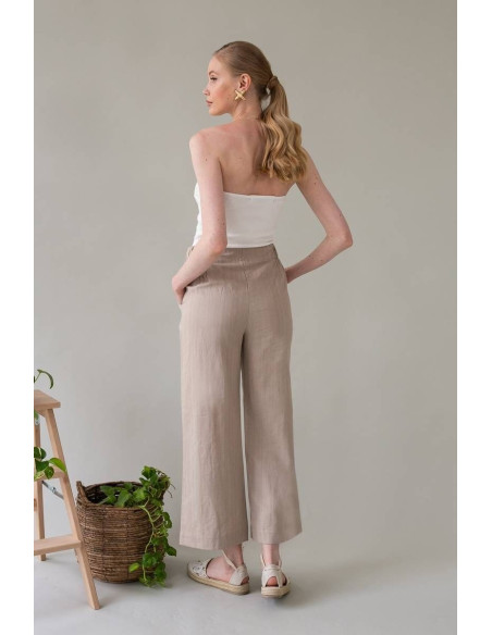 MIND MATTERS Λινό παντελόνι culotte JUDITH 24-01-03-020-ΜΠΕΖ | BON FASHION