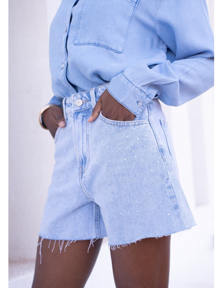 ORAIJE PARIS Rhinestone shorts JD504Y-BLUE | BON FASHION