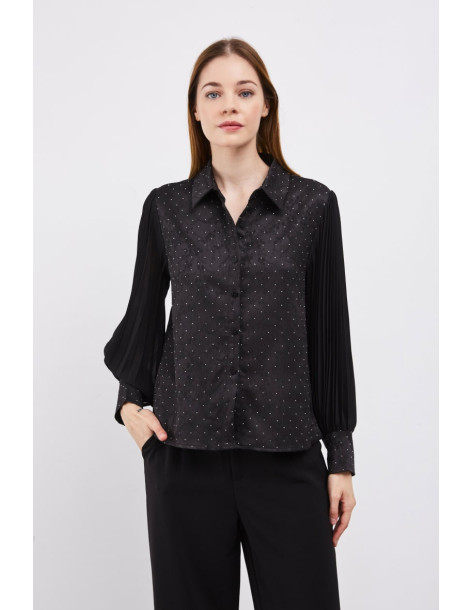 BON FASHION Two-material blouse with pleated sleeves 23308-BLACK 2