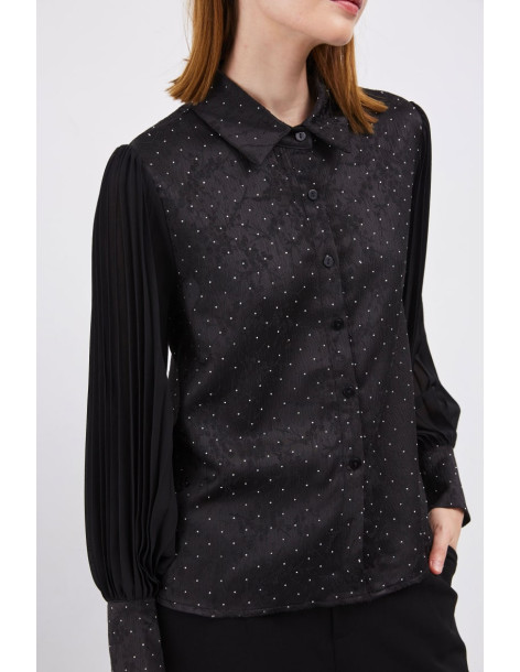 BON FASHION Two-material blouse with pleated sleeves 23308-BLACK