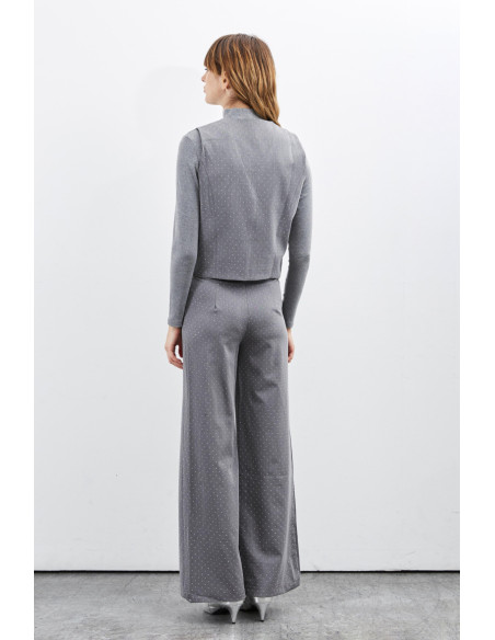 BON FASHION Straight cut pants with rhinestones 23258-GRAY | BON FASHION