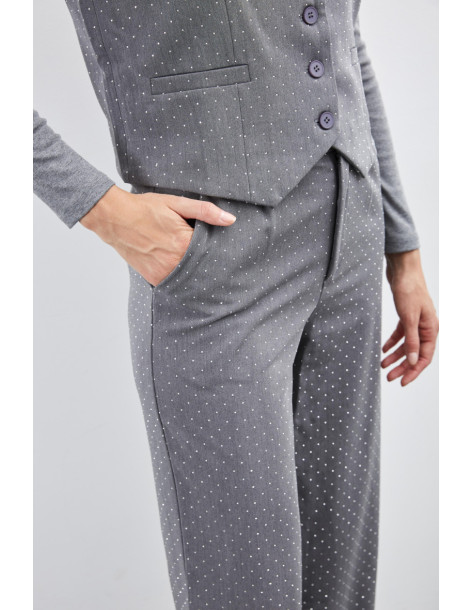 BON FASHION Straight cut pants with rhinestones 23258-GRAY | BON FASHION