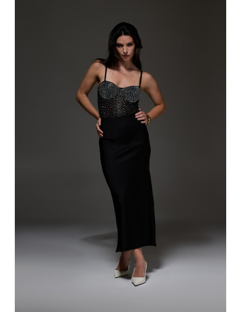 BON FASHION Rhinestone bodysuit BO7047-BLACK | BON FASHION