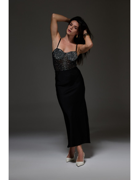 BON FASHION Rhinestone bodysuit BO7047-BLACK | BON FASHION