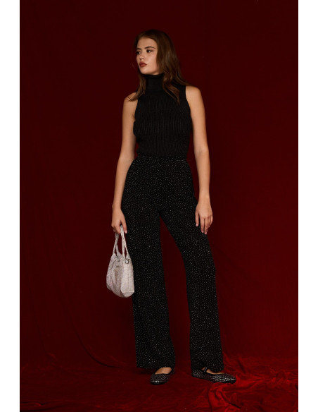 BON FASHION Sequined pants with rhinestones PA1601-BLACK | BON FASHION