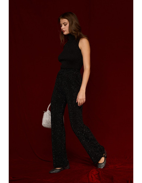 BON FASHION Sequined pants with rhinestones PA1601-BLACK | BON FASHION