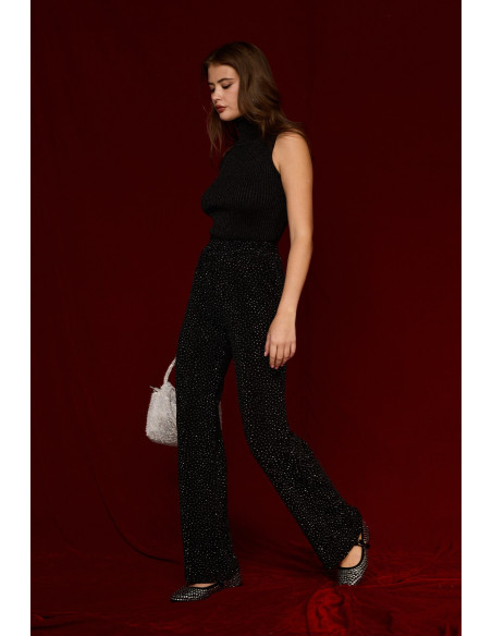 BON FASHION Sequined pants with rhinestones PA1601-BLACK | BON FASHION