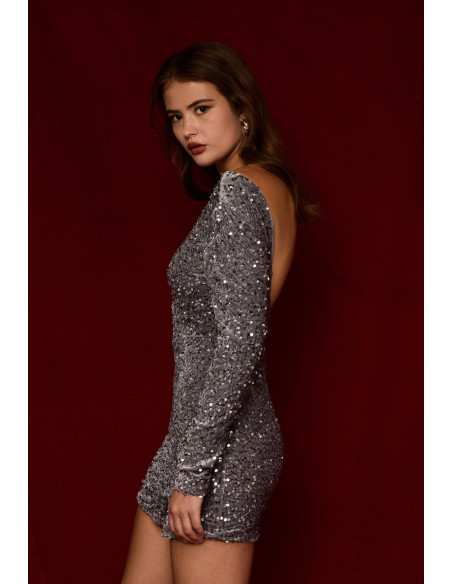 BON FASHION Sequined velvet dress RO1591-GRAY | BON FASHION