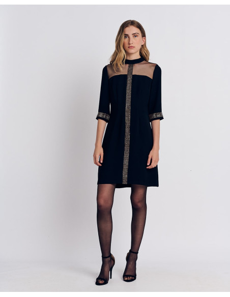 FOREL Φόρεμα mini με 3/4 μανίκι 079.50.01.133-ΜΑΥΡΟ | BON FASHION