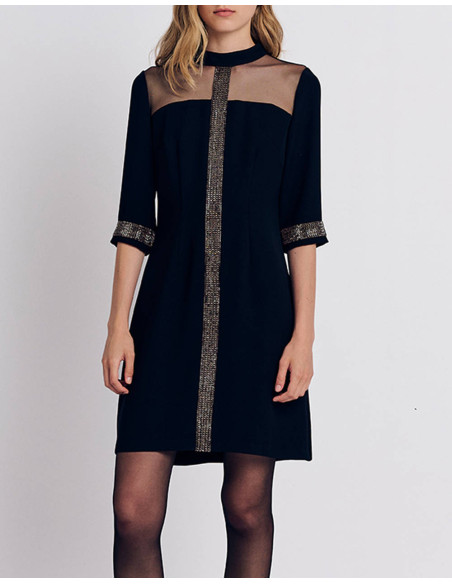 FOREL Φόρεμα mini με 3/4 μανίκι 079.50.01.133-ΜΑΥΡΟ | BON FASHION