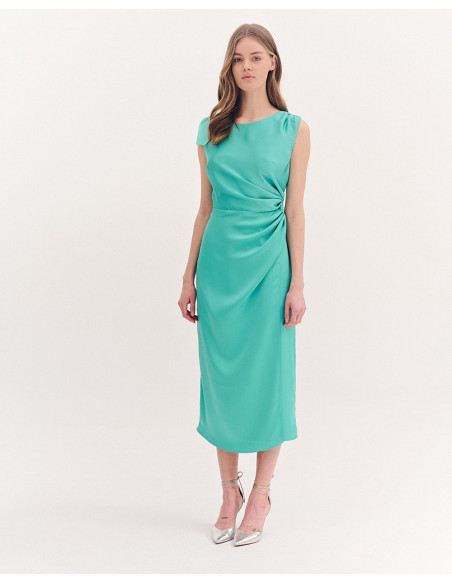 FOREL Φόρεμα στενό satin midi 080.50.01.119-ΣΜΑΡΑΓΔΙ