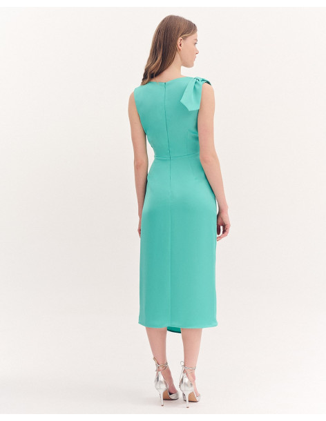 FOREL Φόρεμα στενό satin midi 080.50.01.119-ΣΜΑΡΑΓΔΙ | BON FASHION