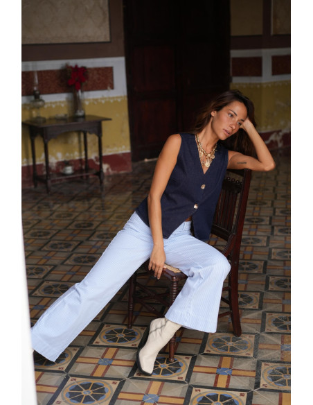 ORAIJE PARIS Windy wide striped jeans JD435-SKY BLUE | BON FASHION