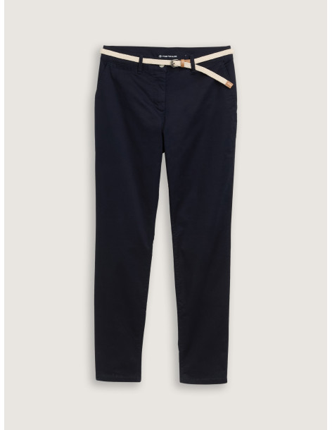 TOM TAILOR Slim chino trousers with belt 1045433-10668 BON FASHION