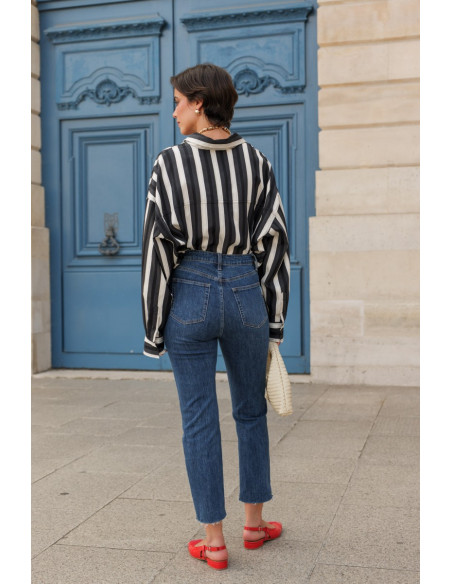 ORAIJE PARIS Momfit cropped jeans - Maryline JD365-BLUE| BON FASHION