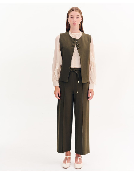 FOREL Μπλούζα με βολάν και δαντέλα 081.10.01.030-ΜΠΕΖ | BON FASHION