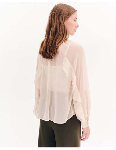 FOREL Μπλούζα με βολάν και δαντέλα 081.10.01.030-ΜΠΕΖ | BON FASHION