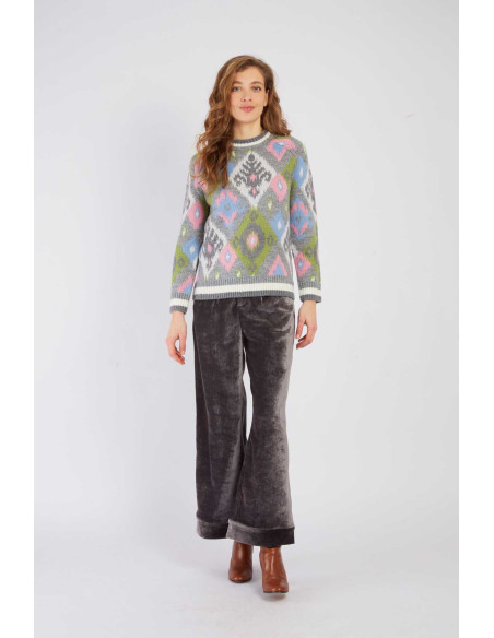 R.DERHY PULL JACQUARD MOTIF GRAPHIQUE ADELAIDE A540007-GREY | BON FASHION