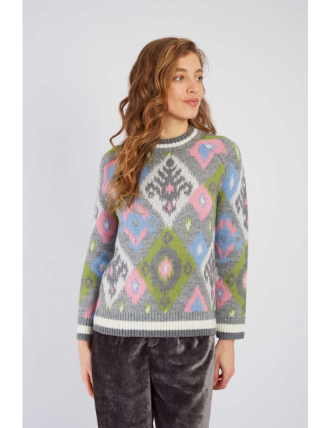R.DERHY PULL JACQUARD MOTIF GRAPHIQUE ADELAIDE A540007-GREY