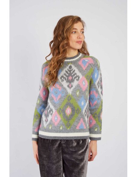 R.DERHY PULL JACQUARD MOTIF GRAPHIQUE ADELAIDE A540007-GREY