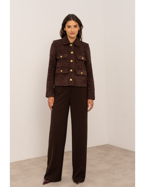 BON FASHION Short tweed jacket V2527-BROWN | BON FASHION