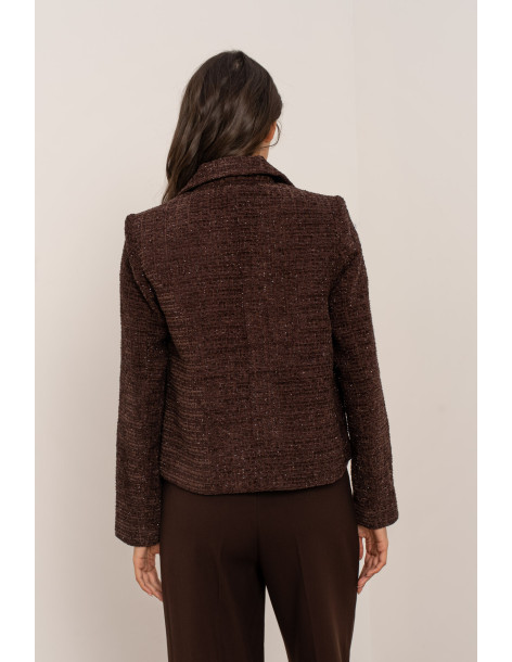 BON FASHION Short tweed jacket V2527-BROWN | BON FASHION