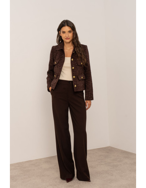 BON FASHION Short tweed jacket V2527-BROWN