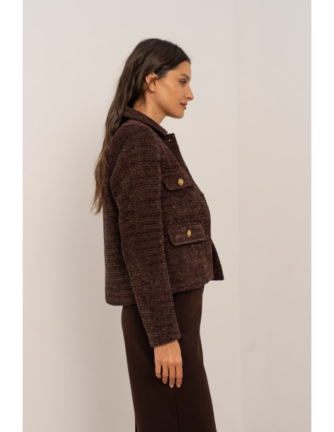 BON FASHION Short tweed jacket V2527-BROWN | BON FASHION