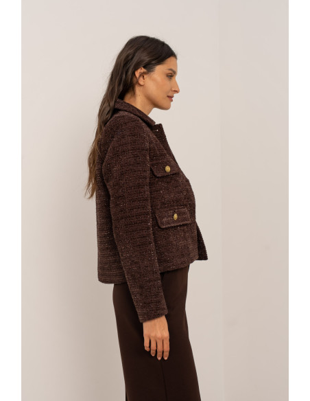 BON FASHION Short tweed jacket V2527-BROWN | BON FASHION