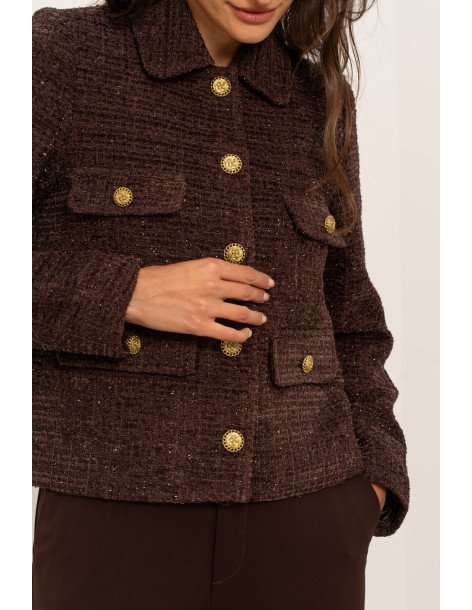 BON FASHION Short tweed jacket V2527-BROWN | BON FASHION