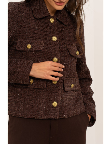 BON FASHION Short tweed jacket V2527-BROWN | BON FASHION