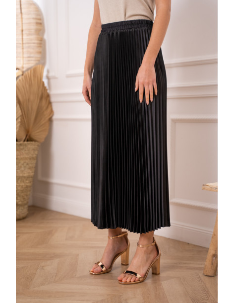 BON FASHION High-quality satin pleated skirt 08176-5-BLACK