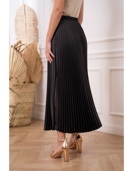 BON FASHION High-quality satin pleated skirt 08176-5-BLACK | BON FASHION