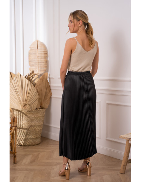 BON FASHION High-quality satin pleated skirt 08176-5-BLACK | BON FASHION