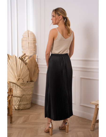 BON FASHION High-quality satin pleated skirt 08176-5-BLACK | BON FASHION