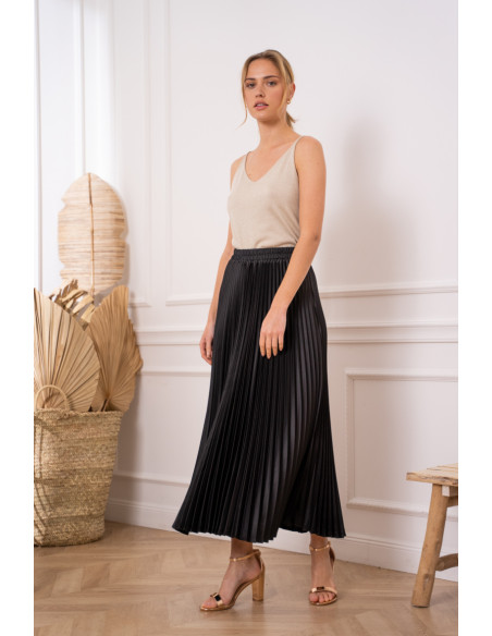 BON FASHION High-quality satin pleated skirt 08176-5-BLACK | BON FASHION