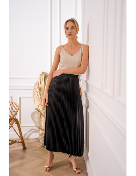 BON FASHION High-quality satin pleated skirt 08176-5-BLACK | BON FASHION