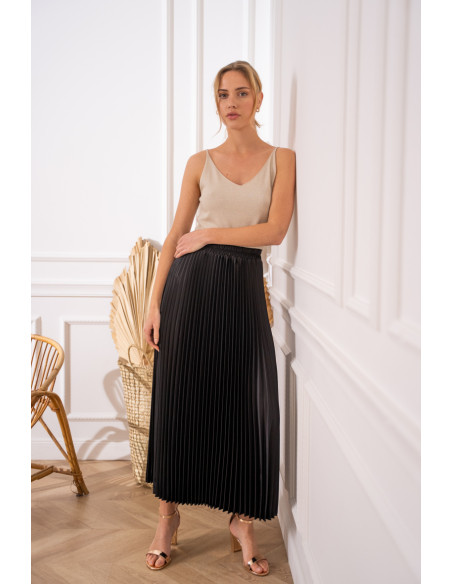 BON FASHION High-quality satin pleated skirt 08176-5-BLACK | BON FASHION